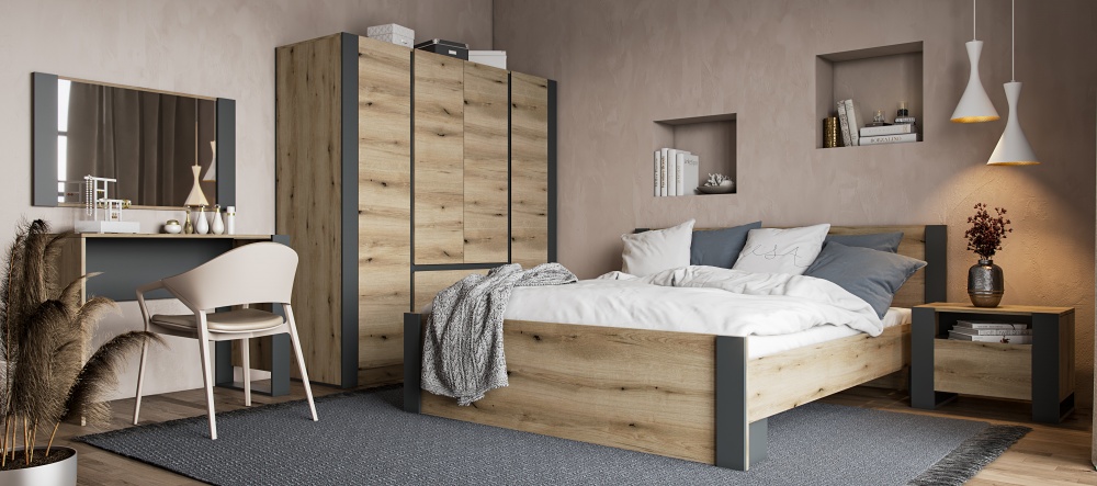 Тумба прикроватная Грейд Combo 596х460х421 мм графит серый/дуб эвок прибрежный