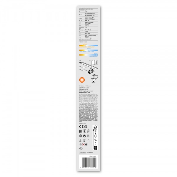 Светильник аккумуляторный Ledvance LINEAR LED FLAT USB-С SEN 40 см 3,2 Вт белый 