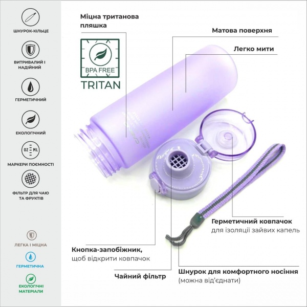 Пляшка спортивна 650 мл Casno фіолетовий KXN-1157_Purple_Tritan