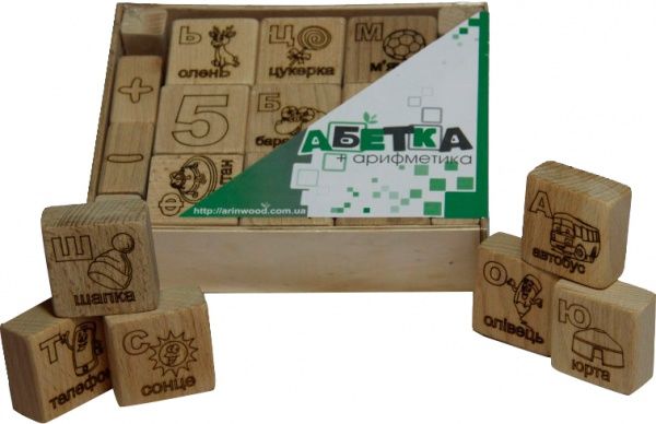 Конструктор деревянный ArinWOOD кубики Азбука