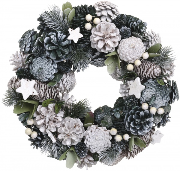 Вінок новорічний із шишок, хвої та зірочок d325 мм E581204A 