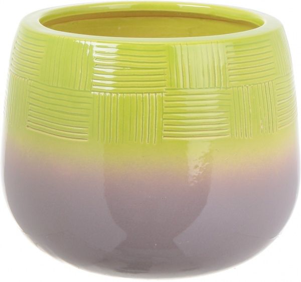 Горщик Viet Thanh Ceramic з блюдцем гармонія 34х27 см VT.11416-1 круглий сірий із зеленим 