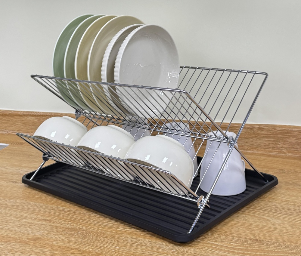 Сушарка для посуду Flamberg 430х320х250 мм розкладна двохрівнева з піддоном