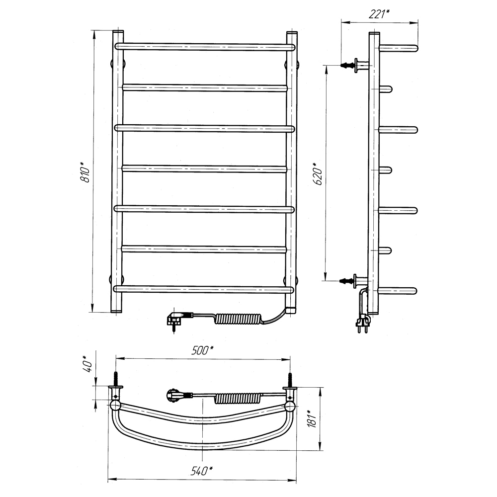 Рушникосушарка електрична Evro-Termo Тенет ЧФЧ7 500 х 800 Електро Праве підключення S3