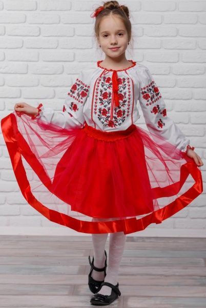 Вишиванка для дівчаток Сварга Трояндочка р.98-104 червоно-чорний 