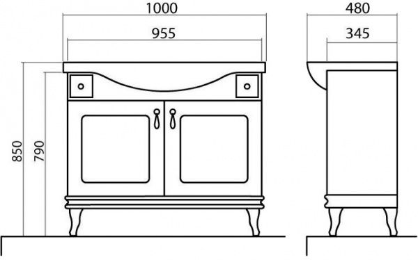 Тумба напольная Aqua Rodos Беатриче Люкс 100 белая патина хром с умывальником 081300-u New Klasik