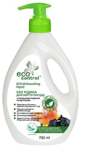 Средство для ручного мытья посуды ECO CONTROL с мыльным орехом и углем 0,7л