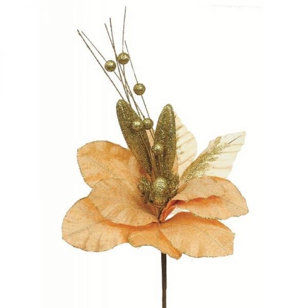 Декорація новорічна Квітка 40 см золото магнолія