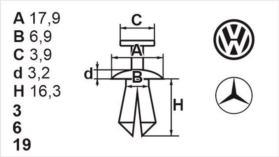 Клипса нажимная наружная универсальная Romix (20509)