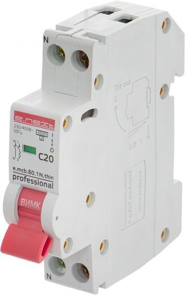 Автоматичний вимикач E.next (e.mcb.pro.60.1N.С20.thin) 1р+N 20 А С 4,5 кА p055002