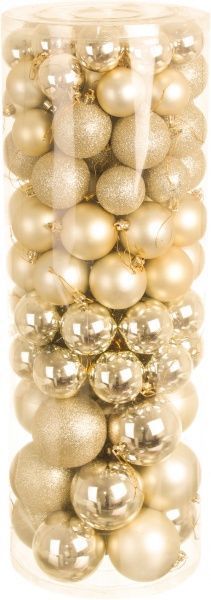 Набір ялинкових куль пластикових золотий 5-6-8 см 109 шт./уп. 