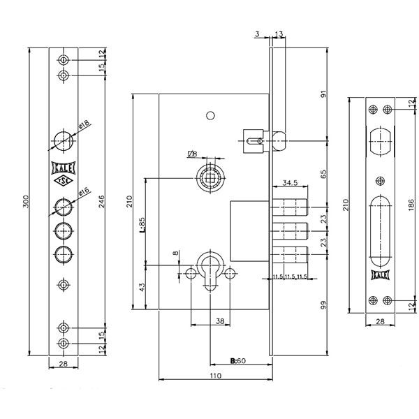 Дверний замок вхідний Kale 252 R нікель