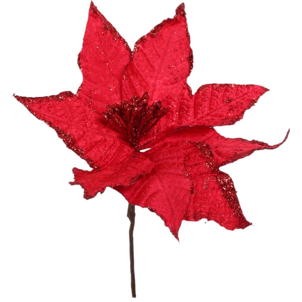 Декорація новорічна пуансетія з обідком 25 см колір в асортименті