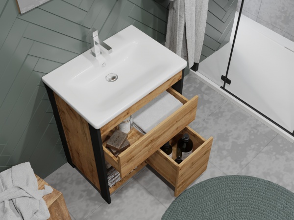 Тумба підлогова ЮВЕНТА Тумба Bronx - 80 дуб Вотан з умивальником Soft-80