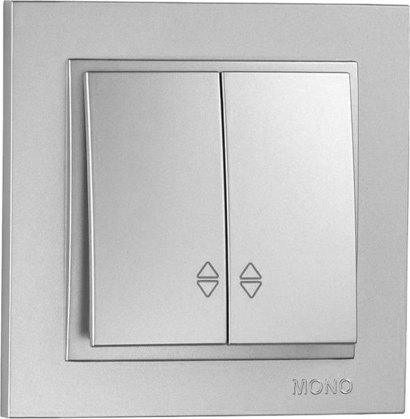 Вимикач прохідний двоклавішний Mono Despina без підсвітки 10 А 250В срібний 102-212123-111