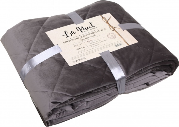 Покрывало VELOUR 240x260 см La Nuit стальной 