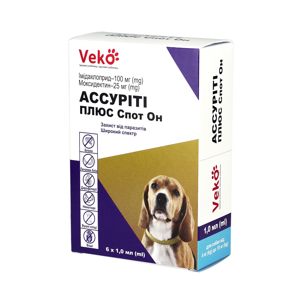 Капли противопаразитарные VEKO Ассурити Плюс Спот Вон для собак 4-10 кг