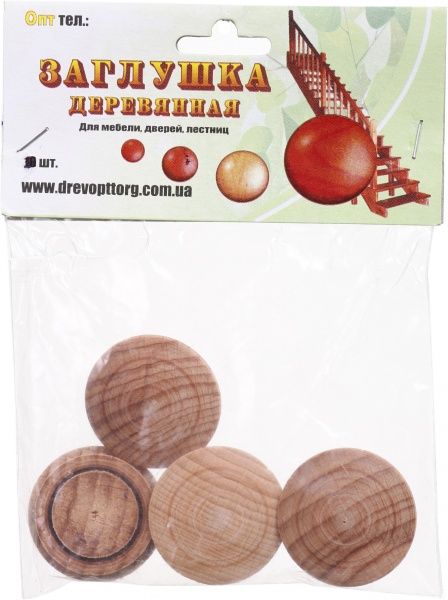 Заглушка деревянная бук 28 мм 4 шт. 