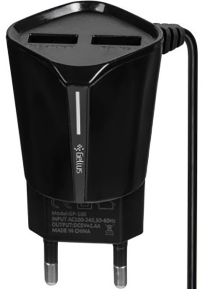 Мережевий зарядний пристрій Gelius Pro Edition 2USB + USB кабель MicroUSB (2.4A) Чорний 