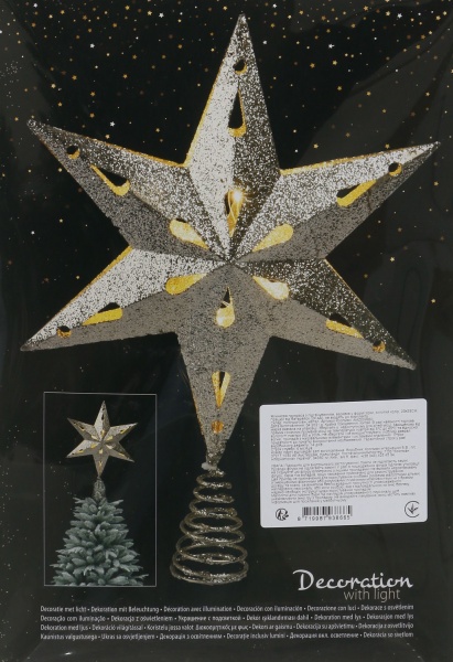 Верхушка для елки звезда с подсветкой глянцевая золотой 