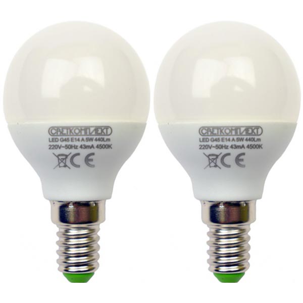 Лампа LED Світлокомплект G45 A 5 Вт E14 4500K 2 шт