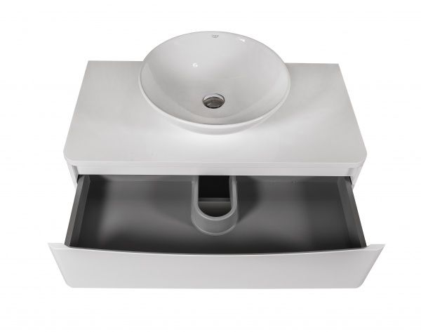 Тумба подвесная Aqua Rodos Vista белый глянец со столешницей 90 см и умывальником Zero 46 см