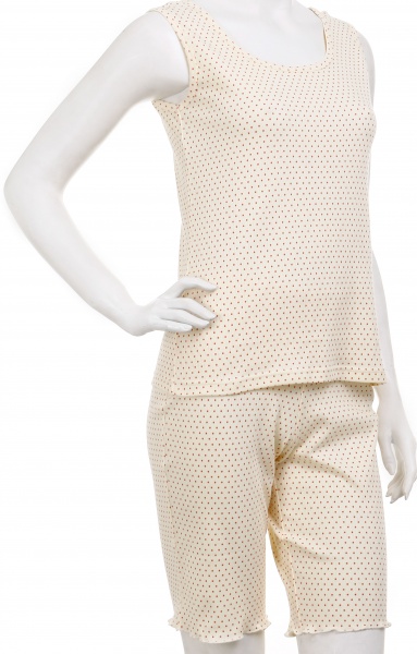 Комплект домашний женский Горошек коралл майка и шорты р. S молочный