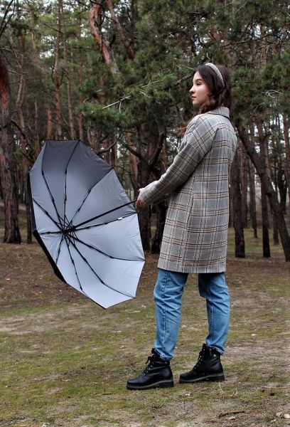Зонт KRAGO с двойным куполом серый 