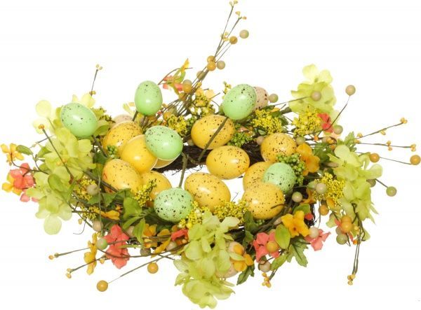 Венок пасхальный из яиц и цветов 46 см