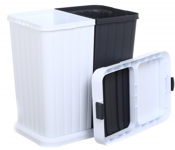 Корзина для белья RIO двойная универсальная TWINS 561х342х589 мм 80 л белый/графитовый 