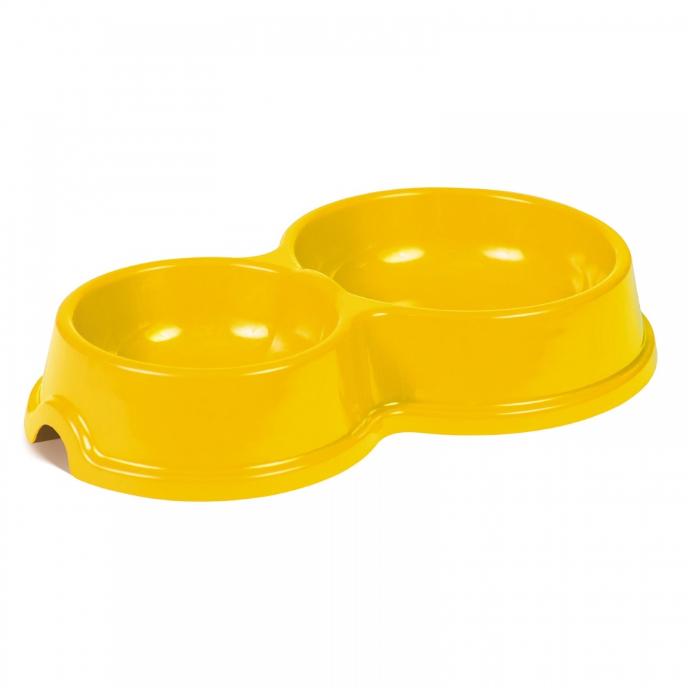 Миска подвійна Природа №2 для котів жовта 250/450 мл