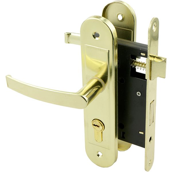 Комплект Bruno ручка 1128 + замок 968-55 + цилиндр 60 мм полированная латунь