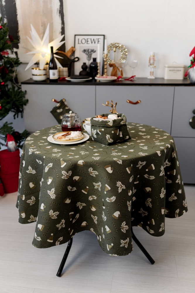 Скатерть круглая Шапочки на зеленом d136 136x136 см Прованс