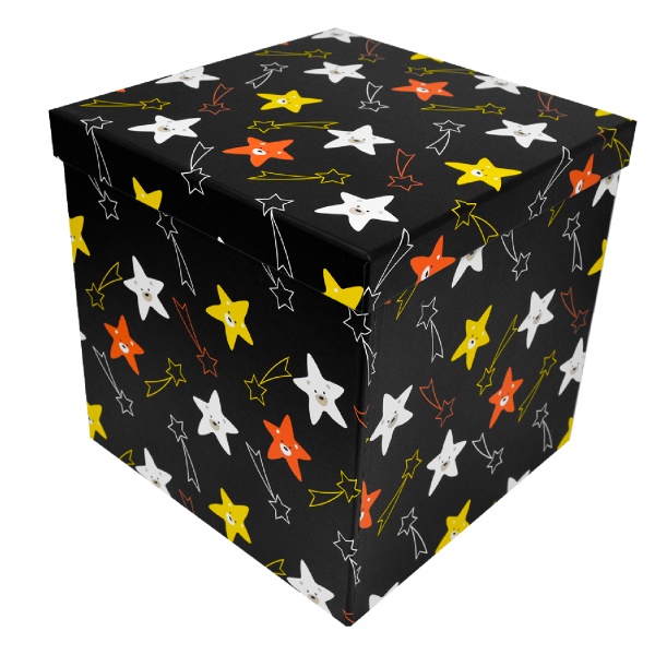Коробка подарочная черная звезды 16.5х16.5 см 4110222405