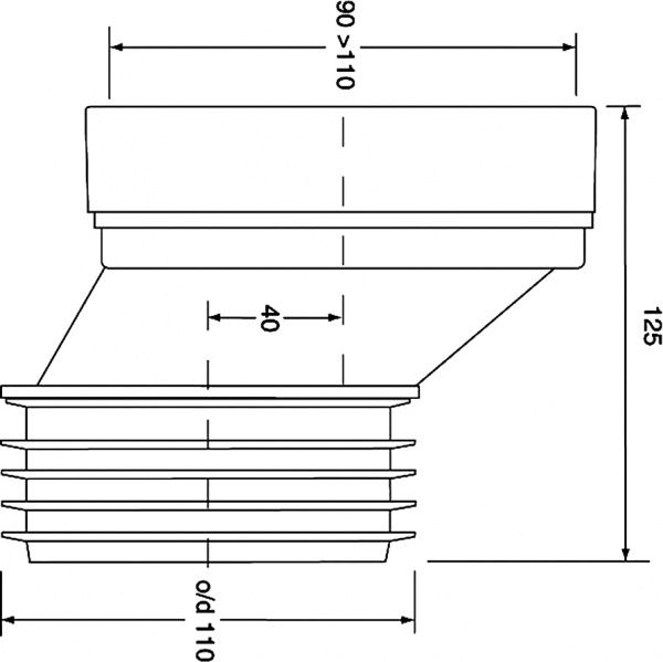 Колено для унитаза McAlpine со смещением 40 мм L=125 мм HC38