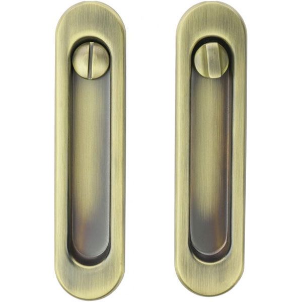 Замок врізний з ручками WC RDA SL-155 для розсувних дверей матова антична латунь