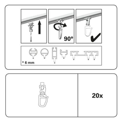 Гачки Gardinia поворотні 31551 для стельової шини набірний білий 20 шт. 