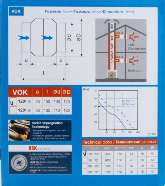 Вентилятор MMotors ВОК 120/100 Т (+150° C) жаростойкий канальный