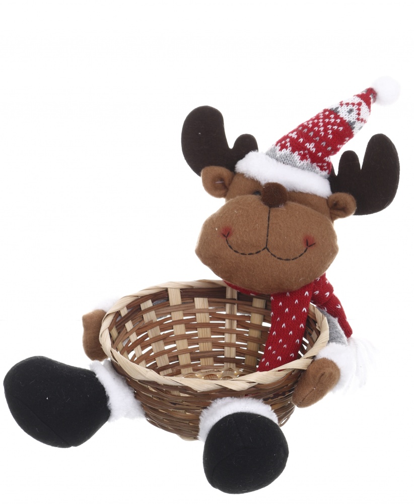 Декорация новогодняя Зимние персонажи с корзиной красно-серые 3 в ассортименте текстиля. 26 см