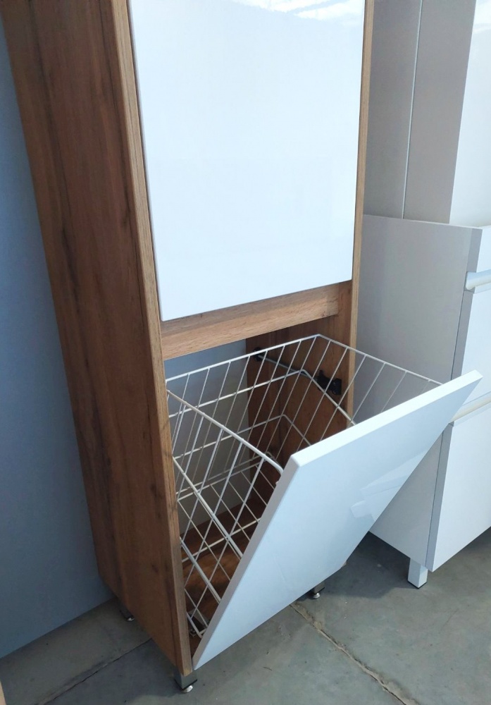 Пенал для ванной комнаты ЮВЕНТА Luton LtP-190 дуб вотан с корзиной для белья