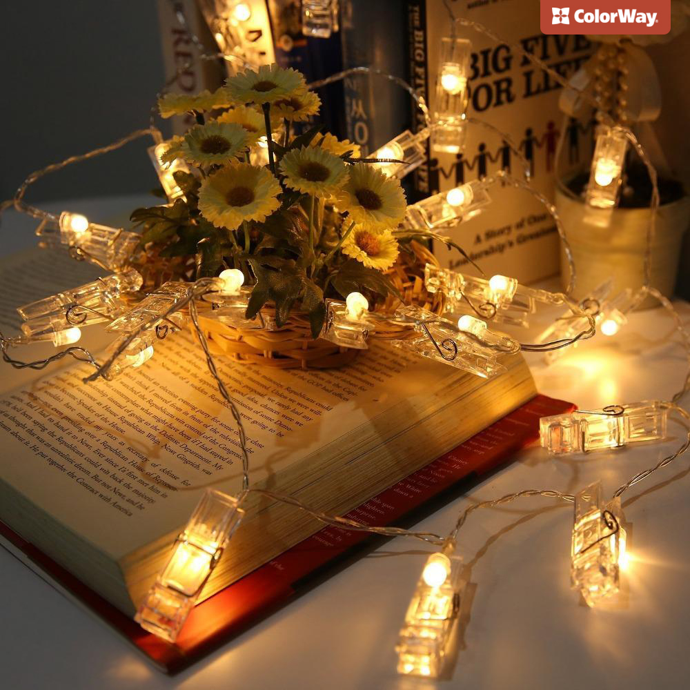 Гирлянда светодиодная ColorWay с прищепками для фото светодиодная (LED) 30 ламп 3 м (CW-LCP-20L30BU)