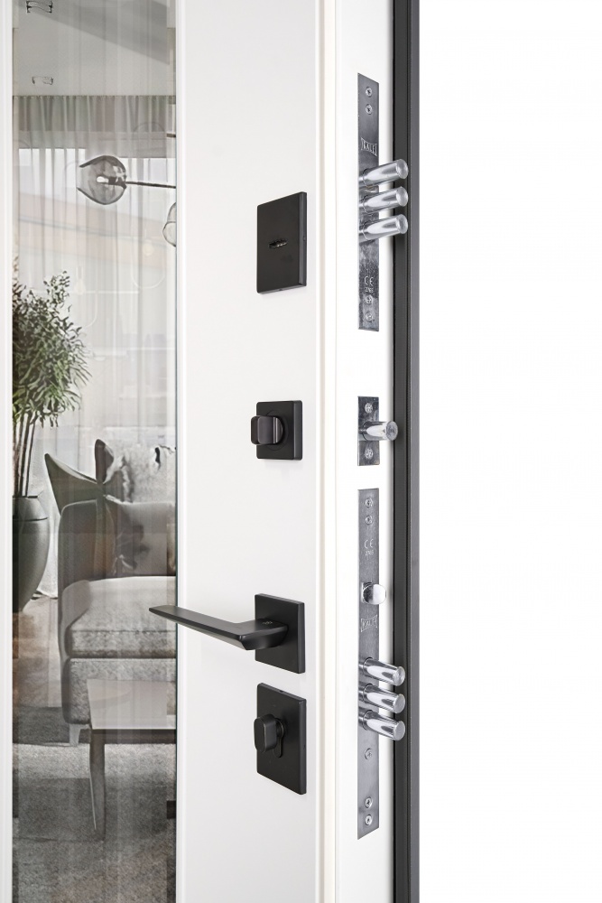 Дверь входная Abwehr КС (562+544) 086R (АСФ)+(СМБ) зеркало асфальт / белый супермат 2050х860 мм правая