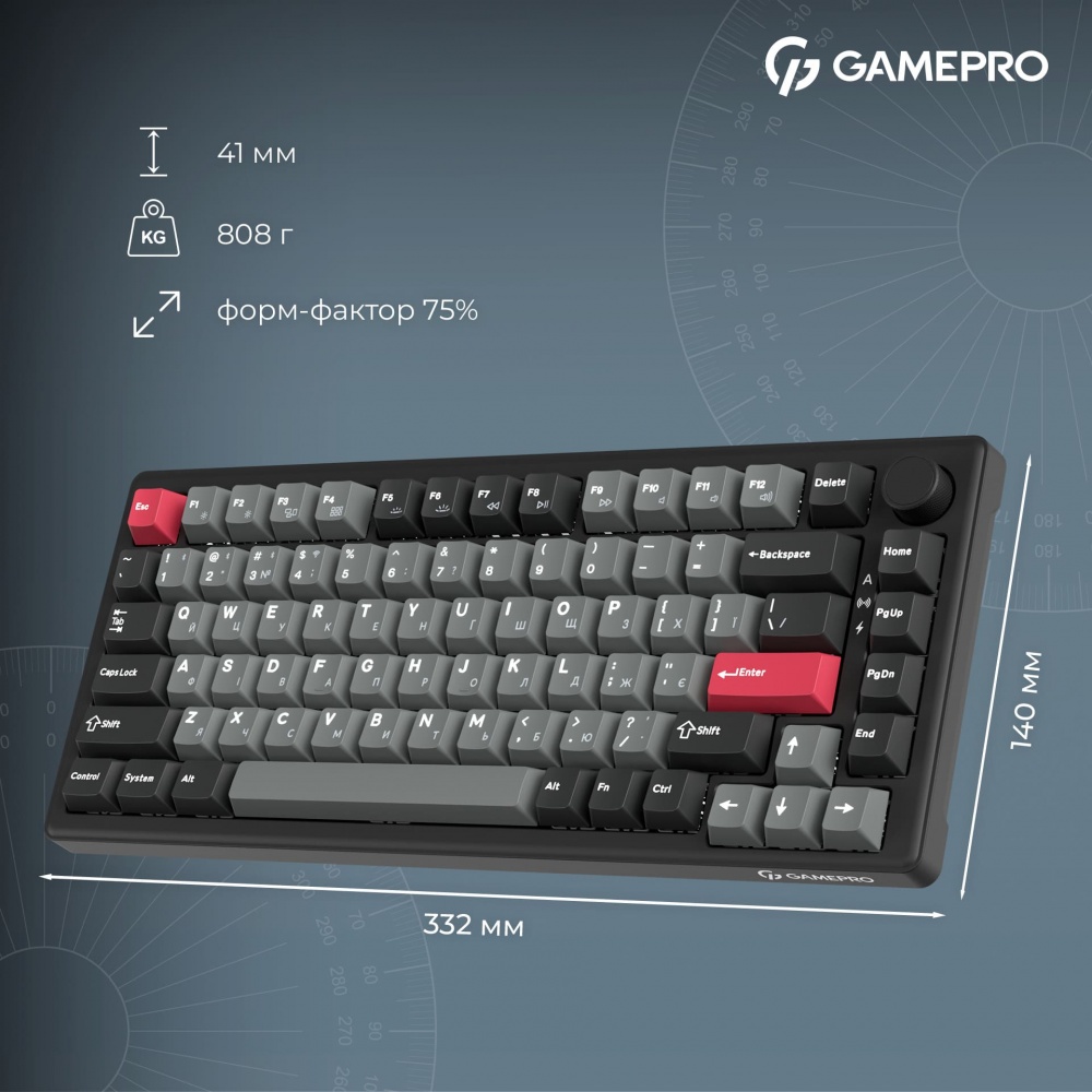 Клавиатура игровая GamePro (MK266BK) Asgard Yord Keychron Super Red Switch Wireless/Bluetooth/USB Black black