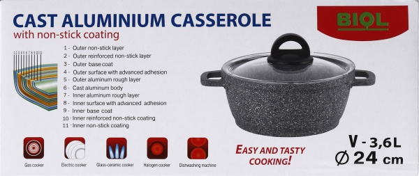 Кастрюля 24 см 3,6 л с антипригарным покрытием Гранит Грей К406РС Biol