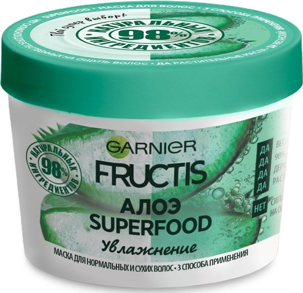 Маска Garnier Fructis Super Food Алое Зволоження для нормального та сухого волосся 390 мл