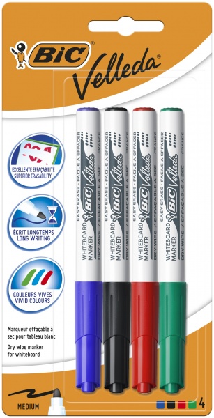 Маркер для білої дошки BIC Velleda 4 шт. різнокольоровий 875593 