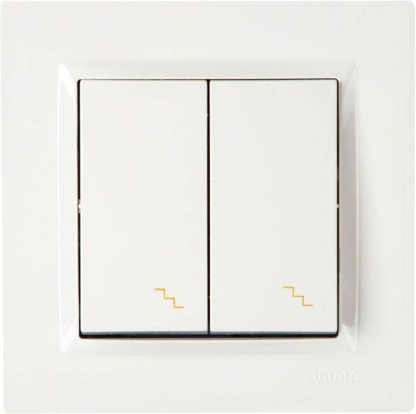 Выключатель проходной двухклавишный Simon 10 без подсветки 10 А 250В белый CW6/2.01/11