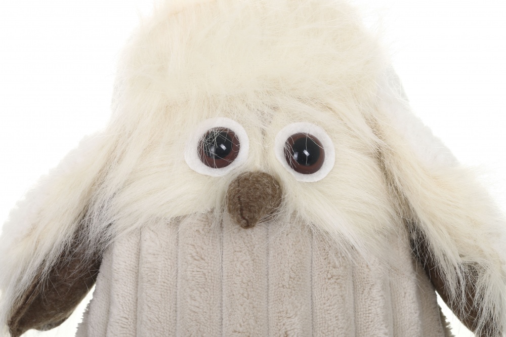 Декорация новогодняя сова в шапке-ушанке бежевая 26 см LF2233059