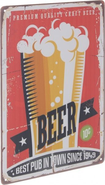 Табличка жестяная печатная Beer 30x20 см разноцветный 