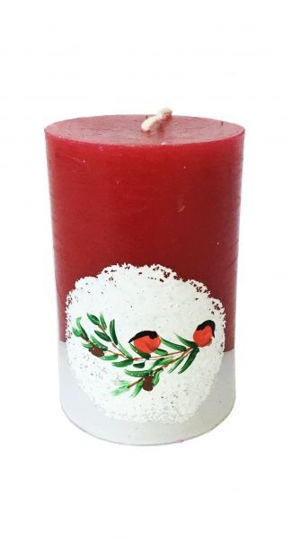 Свеча Цилиндр новогодний снегири рубин KOZAK